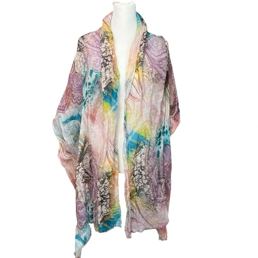 Maison Passage Parisian Silk Gauze Paisley Floral‎ Pink Scarf Pashmina 78x26.5”